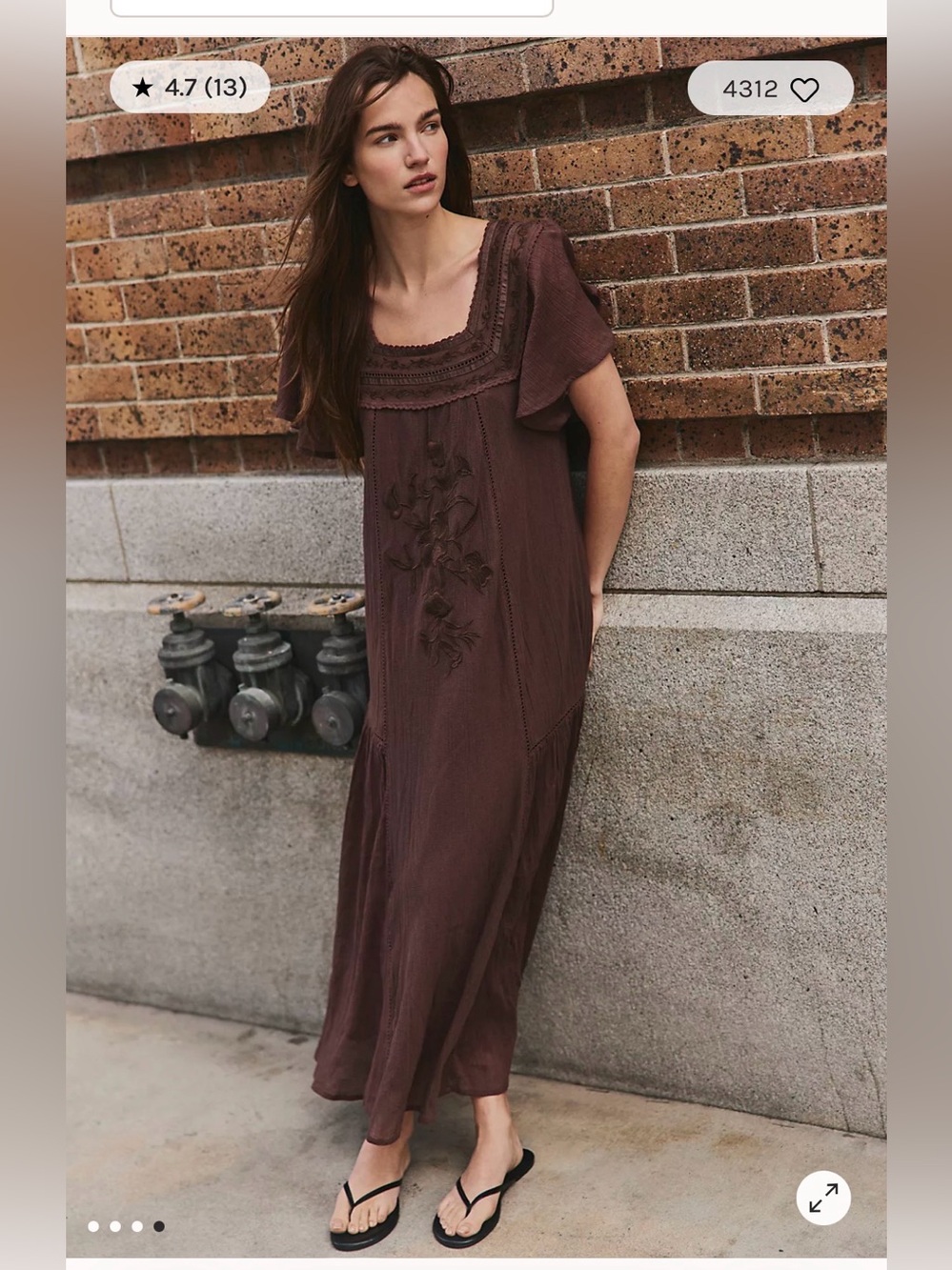 * sold out online* Free People NEW Brown Embroidered Maxi Dress
